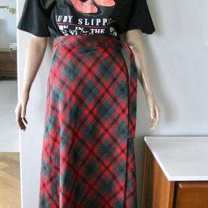 Vintage 70s High Waist Red Tartan Maxi Wrap Skirt- free shipping